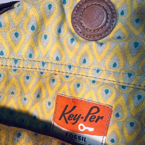 FOSSIL Key-Per Gray Coated Canvas Leather Tote Shoulder Bag Purse City Birds - Picture 8 of 9